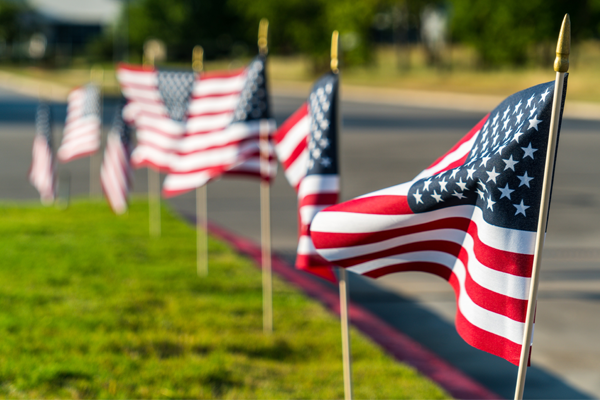 Flags on a roadway