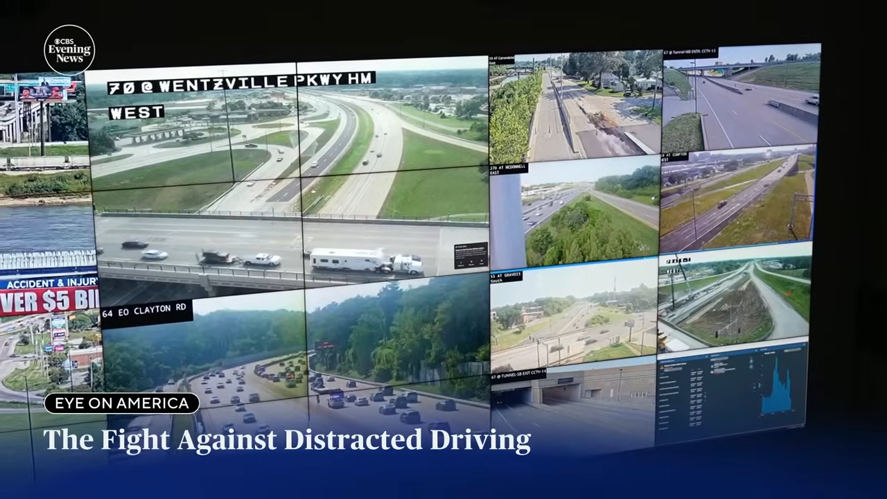 Monitors displaying live traffic camera feeds