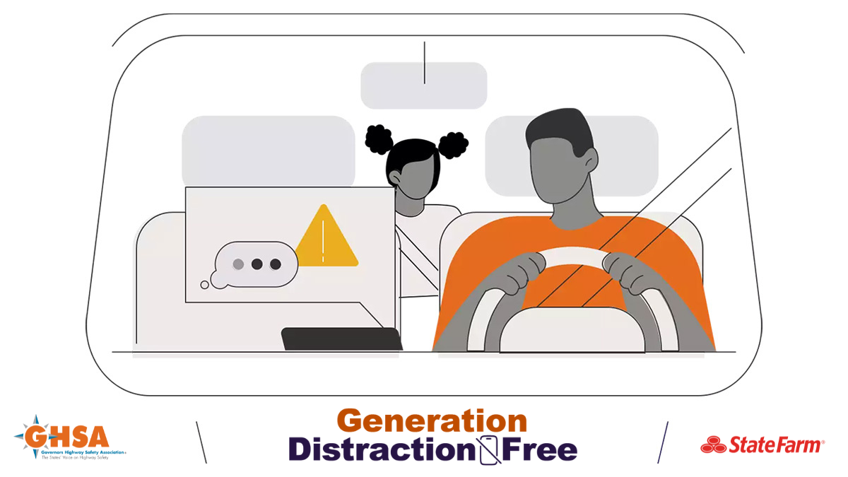 Father driving car while distracted with a daughter in the back seat