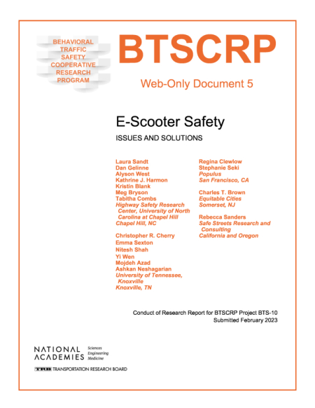 Image of cover of report titled "E-Scooter Safety"