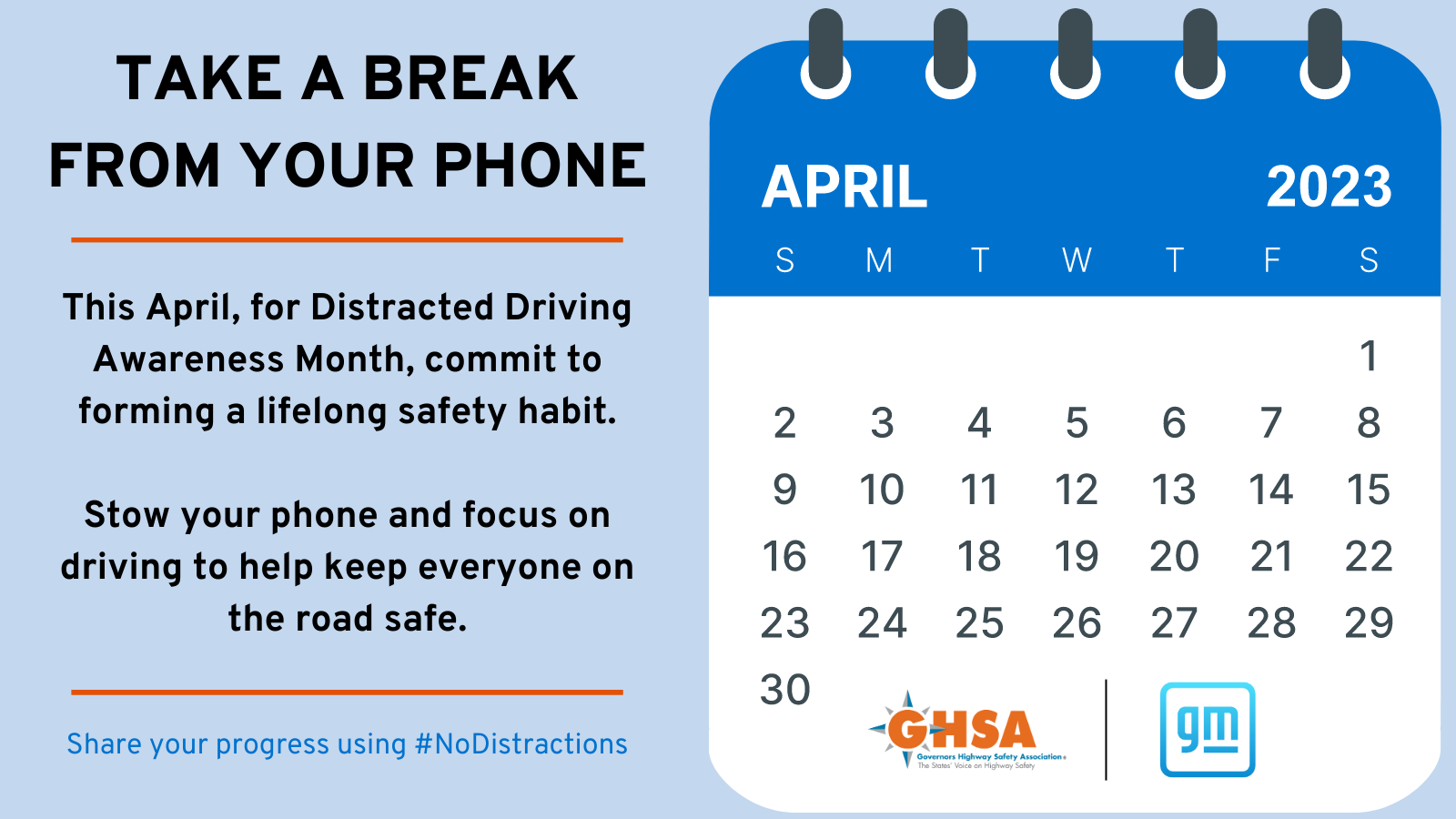 GHSA-GM Distracted Driving Awareness Month 2023 Calendar
