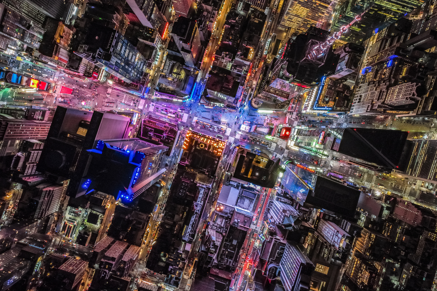 Overhead view of New York City at night