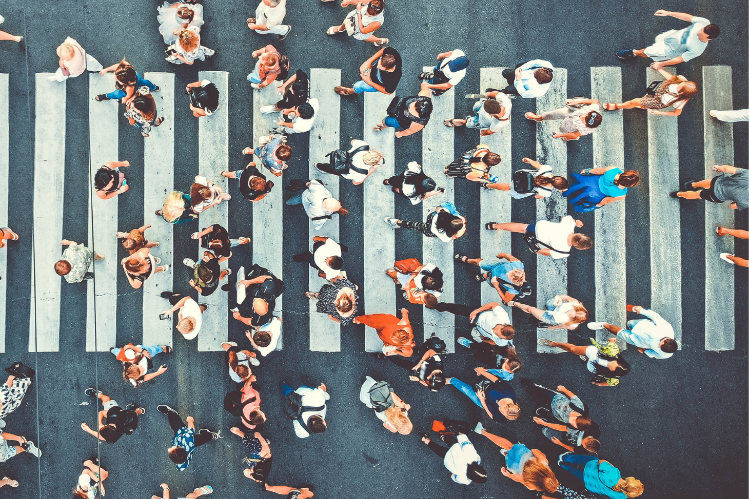 Overhead view of pedestrians in a crosswalk